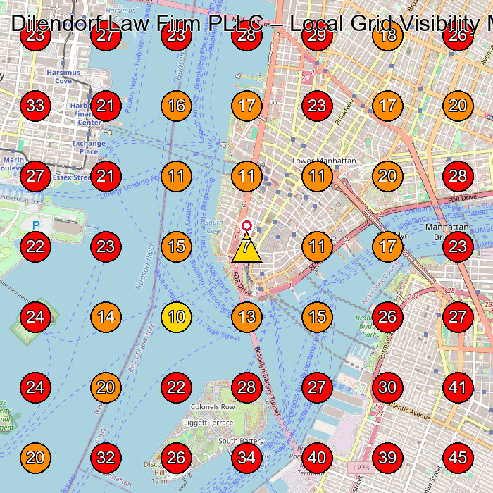 Dilendorf Law Firm PLLC GeoGrid visibility map for Legal Services in New York